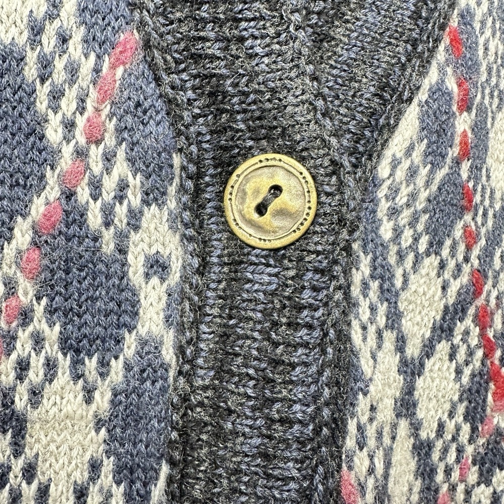Free People Foxtrot Argyle Knit Cardigan Sweater Women's L Wool Blend‎ Preppy - Picture 10 of 14